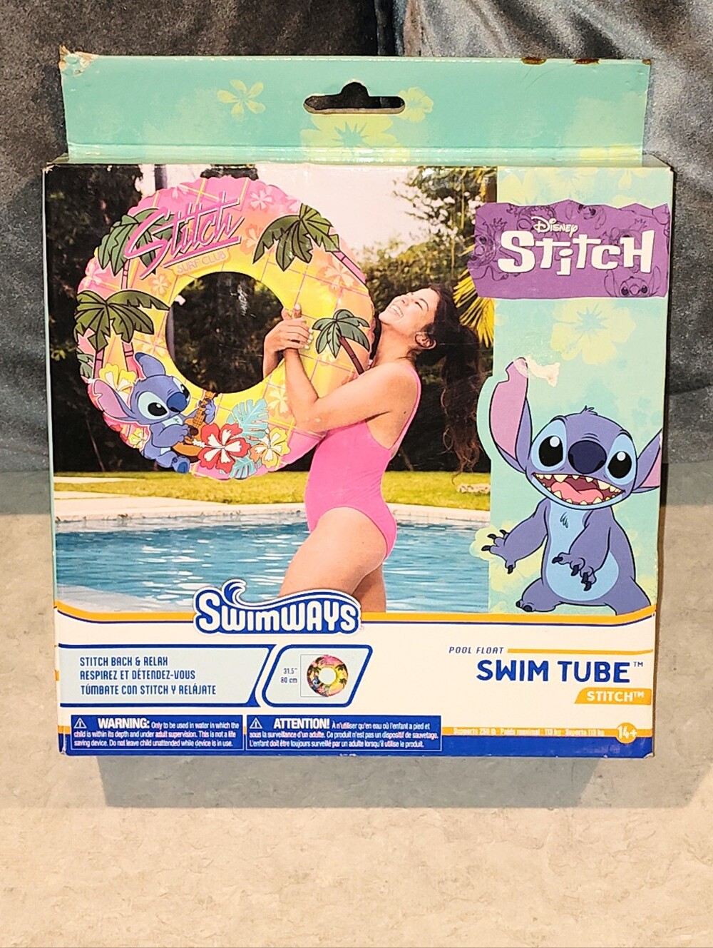 NEW DISNEY'S SWIMWAYS STITCH OF LILO & STITCH ROUND INFLATABLE SWIM TUBE 31.5"